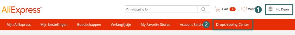 Waar vind je het aliexpress dropshippign center op de website van aliexpress? 