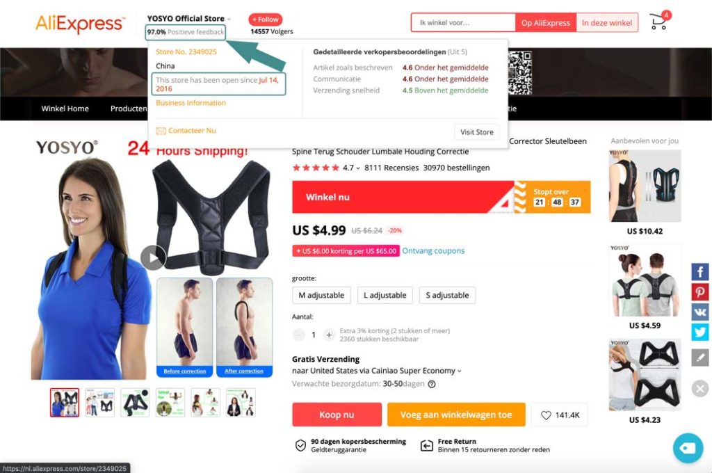 Om de beste, betrouwbare aliexpress leveranciers te vinden kijk je best naar de reputatie aan de hand van de feedback, aantal bestellingen en de tijd dat de store al open is