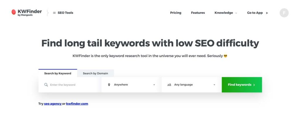 kwfinder is de beste seo tool om je dropshipping webshop keyword research te voeren