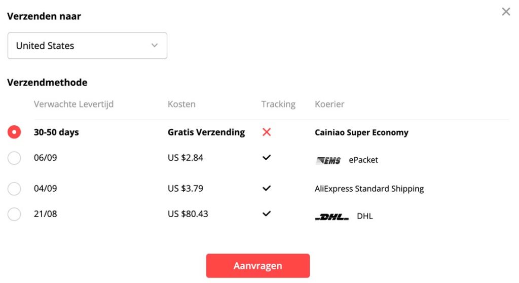 Kijk bij je zoektoch naar betrouwbare aliexpress leveranciers zeker en vast naar de leveringstijden, prijzen en opties