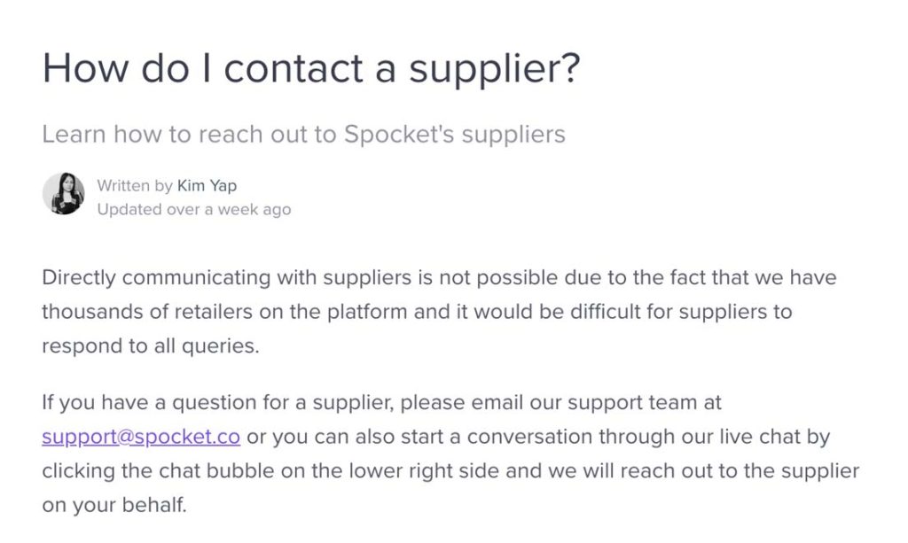 Op Spocket kan je de leveranciers zelf niet gaan contacteren, iets dat je met Aliexpress wel kan doen.