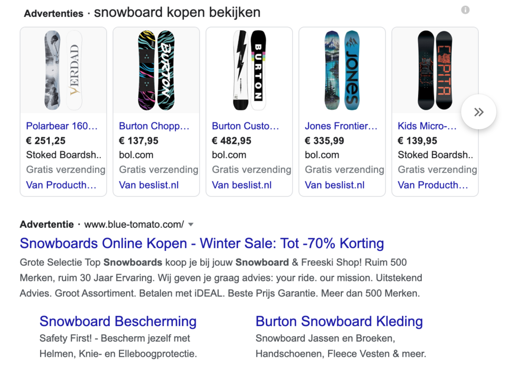 voorbeeld van high ticket dropshipping producten die geadverteerd worden via SEA